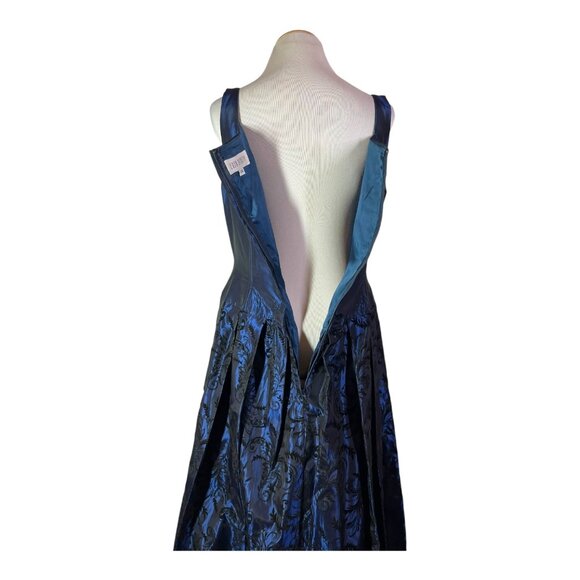 Vintage Ever Beauty Size 14 Blue Taffeta Gown V-Waist Felted Brocade - Picture 10 of 16